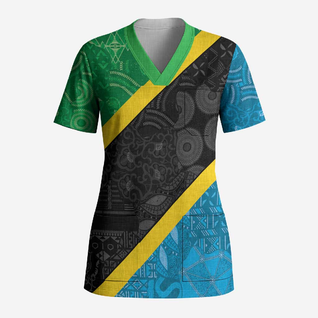 Tanzania 255 Scrub Top African Mix Pattern Flag Motif