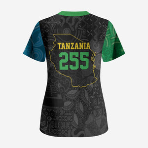 Tanzania 255 Scrub Top African Mix Pattern Flag Motif