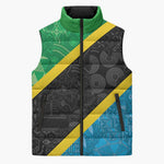 Tanzania 255 Sleeveless Puffer Jacket African Mix Pattern Flag Motif