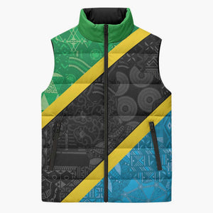 Tanzania 255 Sleeveless Puffer Jacket African Mix Pattern Flag Motif