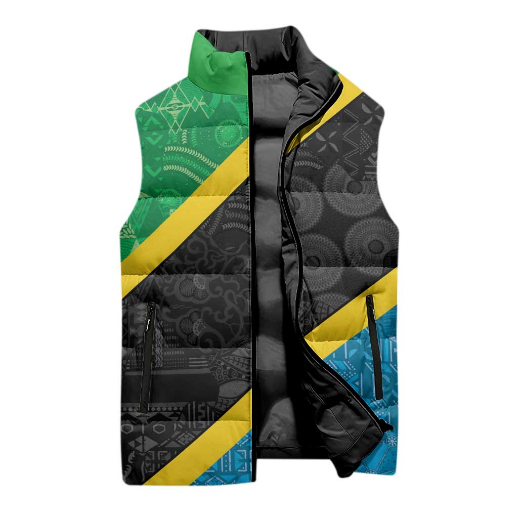Tanzania 255 Sleeveless Puffer Jacket African Mix Pattern Flag Motif