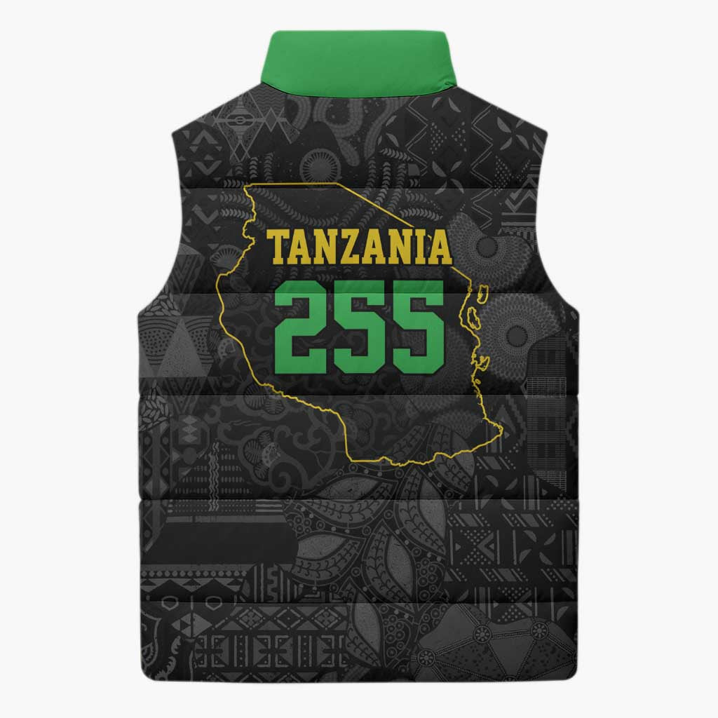 Tanzania 255 Sleeveless Puffer Jacket African Mix Pattern Flag Motif