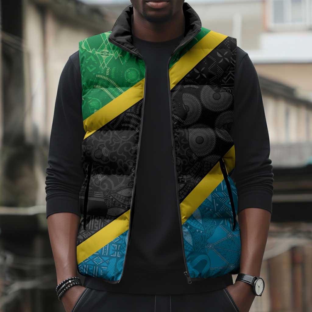 Tanzania 255 Sleeveless Puffer Jacket African Mix Pattern Flag Motif