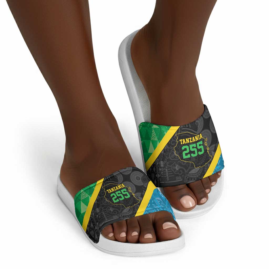 Tanzania 255 Slide Sandals African Mix Pattern Flag Motif