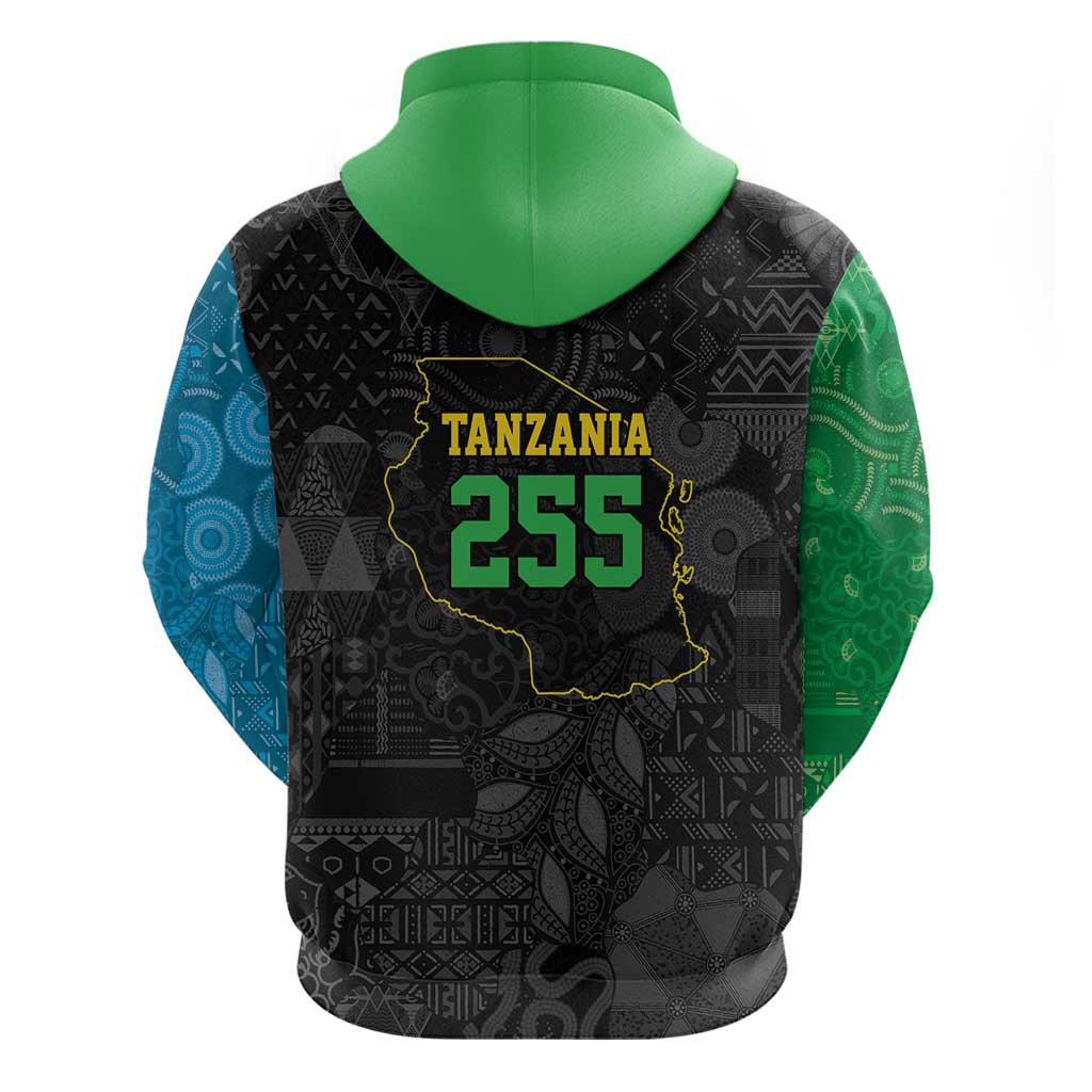 Tanzania 255 Zip Hoodie African Mix Pattern Flag Motif - African Pride