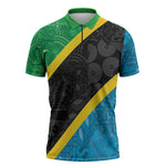Tanzania 255 Zipper Polo Shirt African Mix Pattern Flag Motif