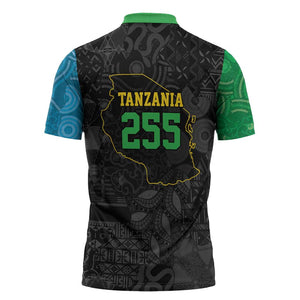 Tanzania 255 Zipper Polo Shirt African Mix Pattern Flag Motif
