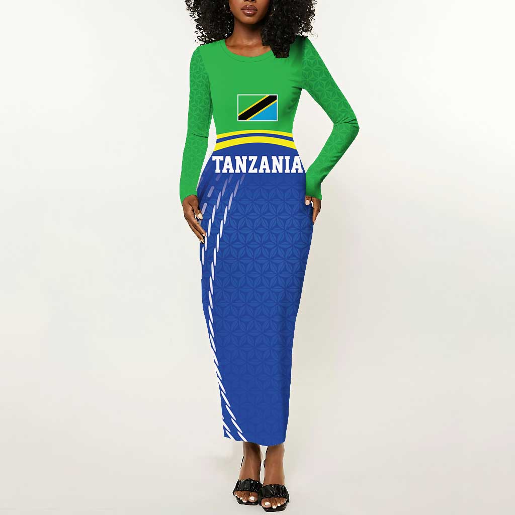 Custom Cicket African Tanzania Long Sleeve Bodycon Dress The Cows Tanzania Pattern - African Pride