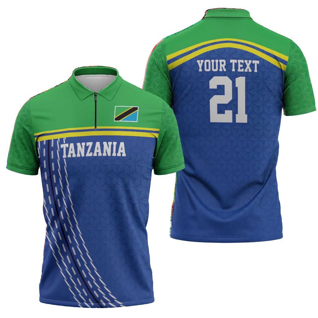 Custom Cicket African Tanzania Zipper Polo Shirt The Cows Tanzania Pattern