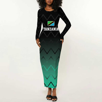 Custom Football African Tanzania Long Sleeve Bodycon Dress Retro 2023-24 Tanzania History - African Pride