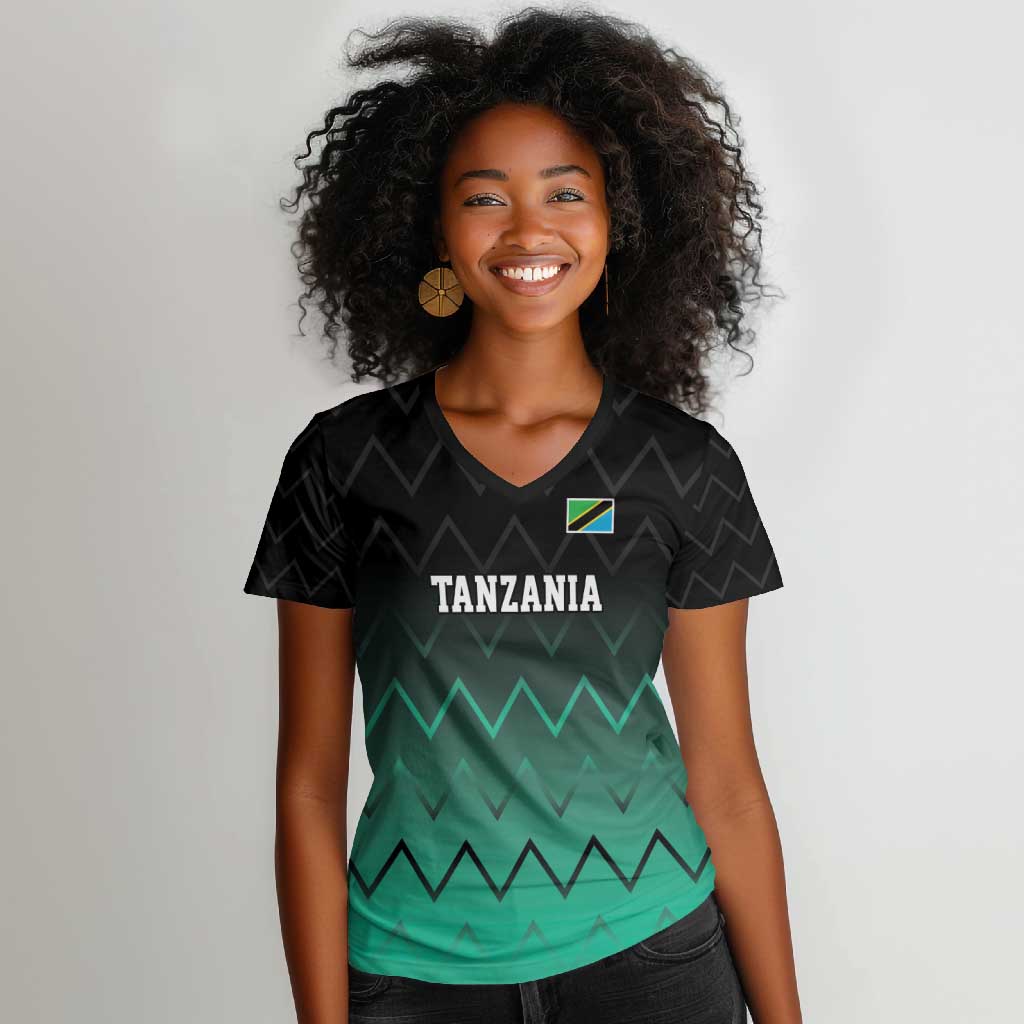 Custom Football African Tanzania Women V-Neck T-Shirt Retro 2023-24 Tanzania History - African Pride