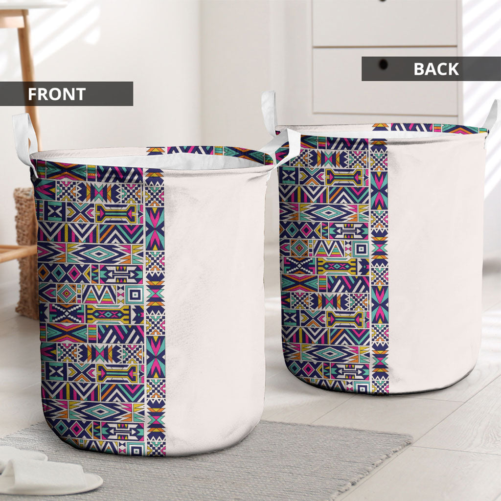 African Ndebele Art Patterns Laundry Basket Beige Half Style