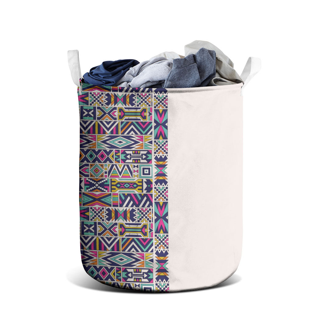 African Ndebele Art Patterns Laundry Basket Beige Half Style