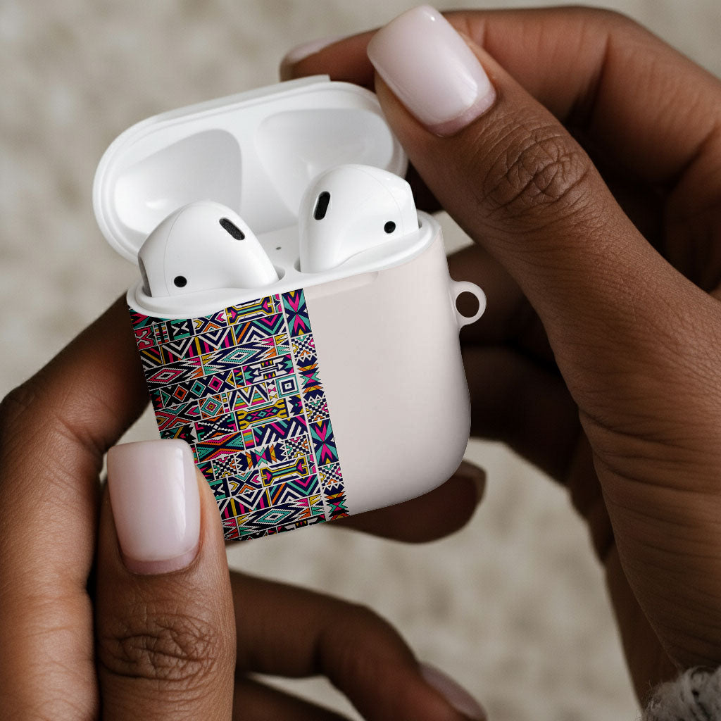 African Ndebele Art Patterns AirPods Case Beige Half Style