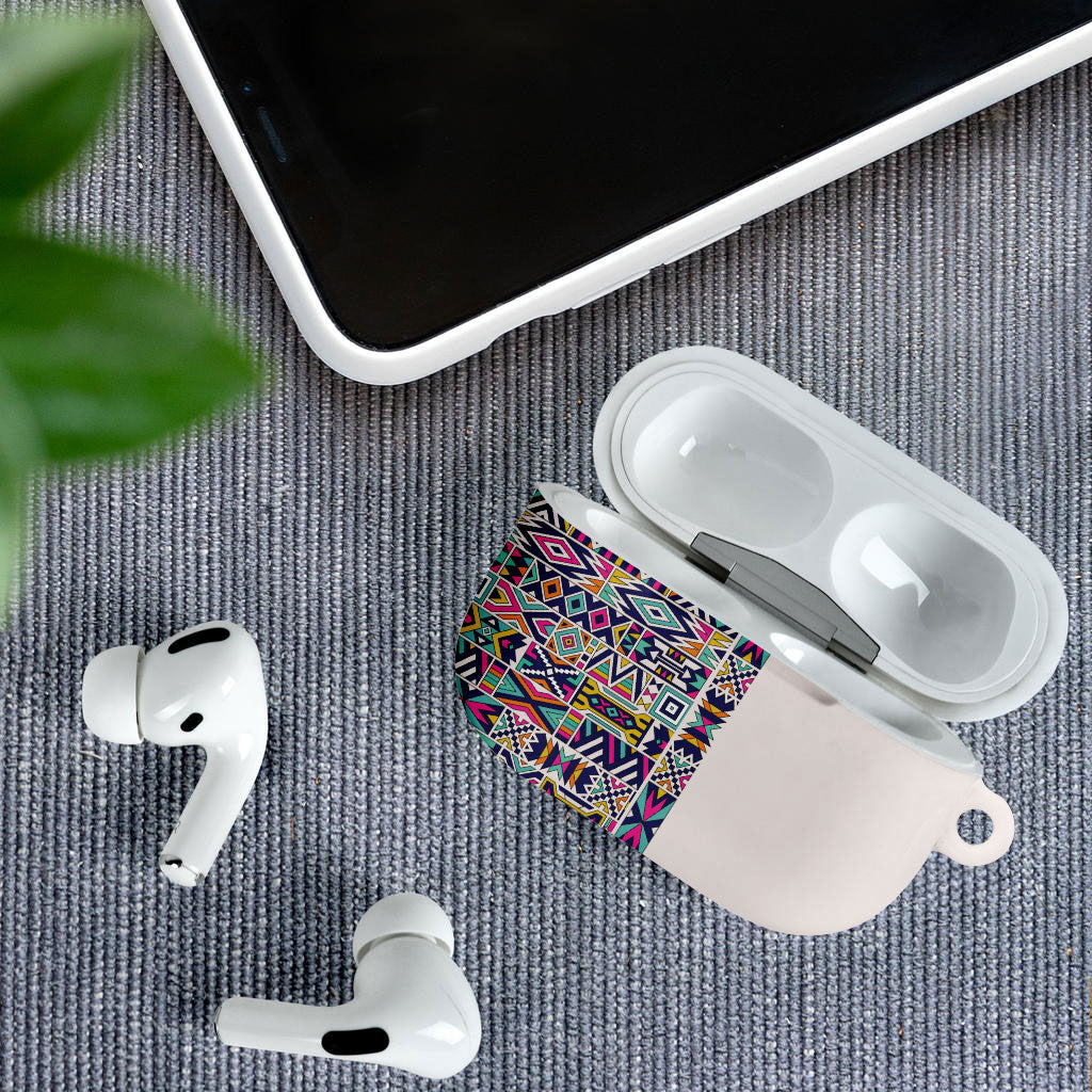 African Ndebele Art Patterns AirPods Case Beige Half Style
