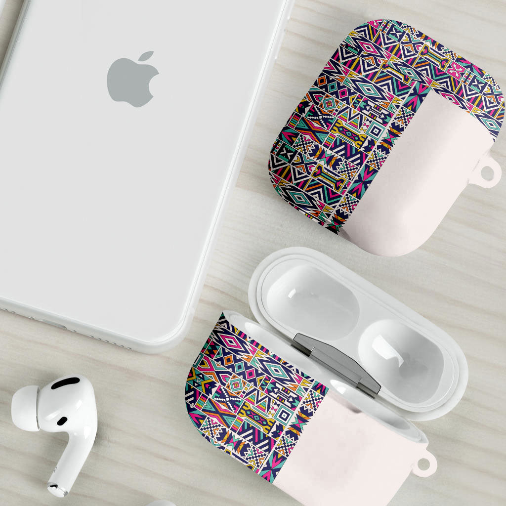 African Ndebele Art Patterns AirPods Case Beige Half Style