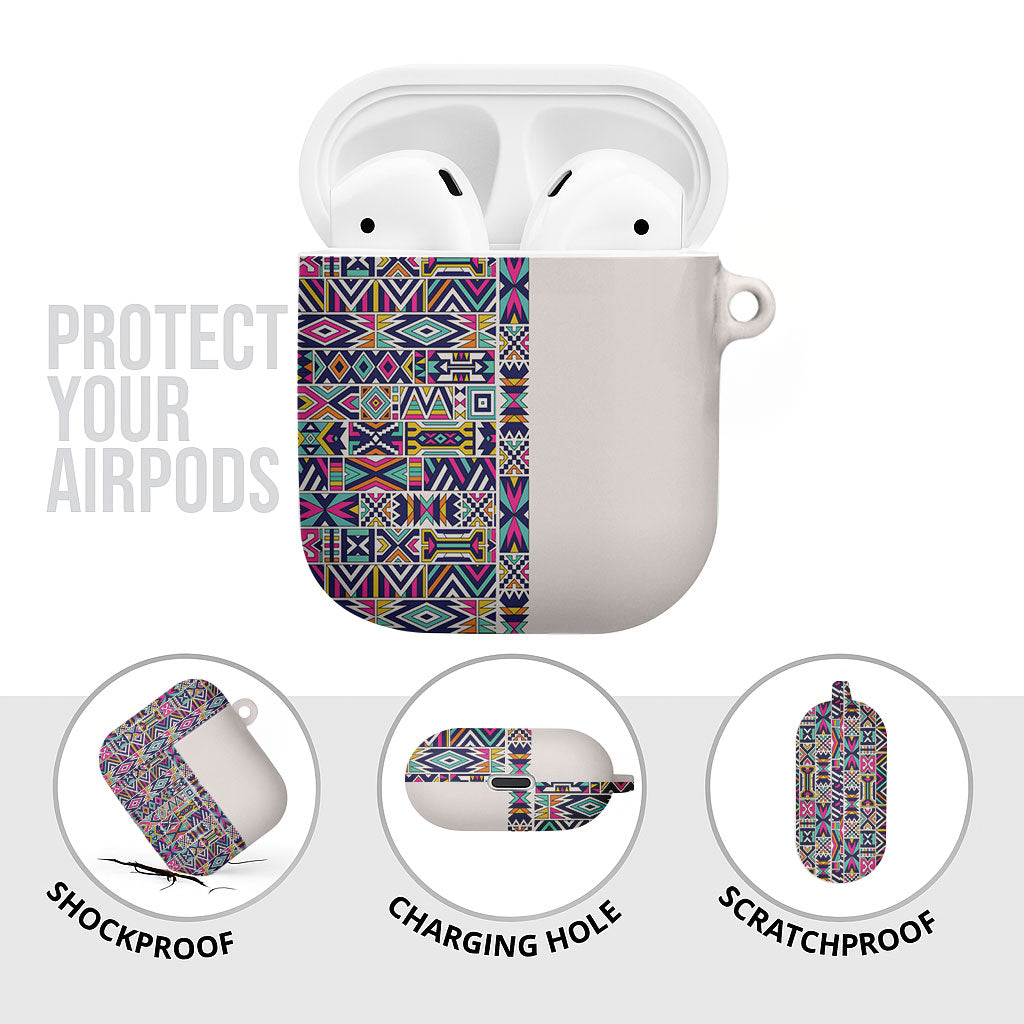 African Ndebele Art Patterns AirPods Case Beige Half Style
