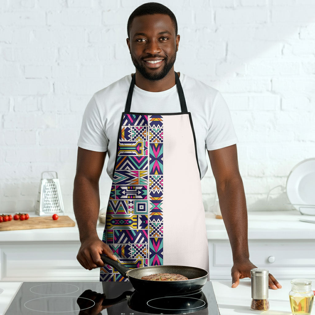 African Ndebele Art Patterns Apron Beige Half Style