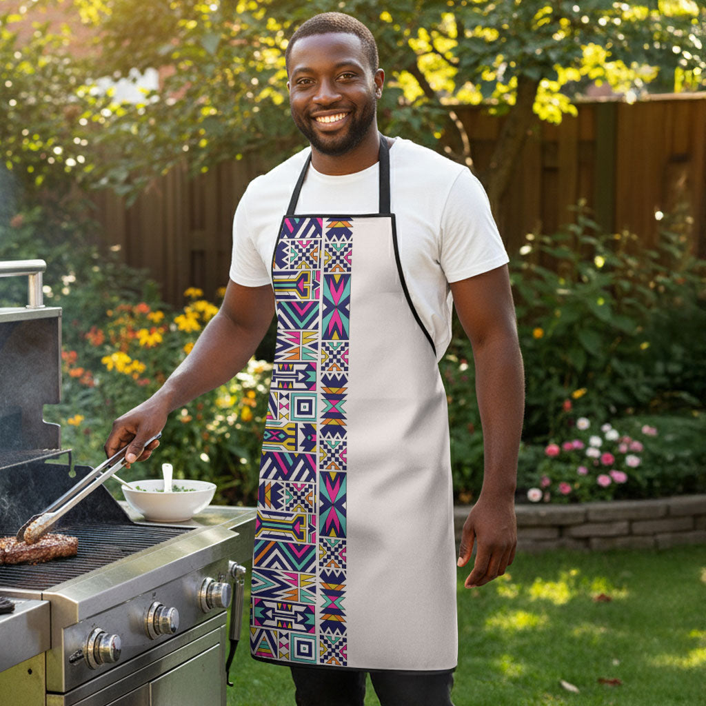 African Ndebele Art Patterns Apron Beige Half Style