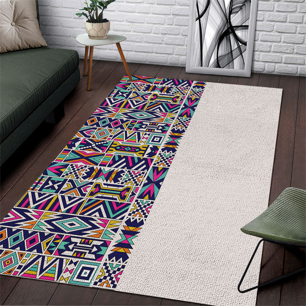 African Ndebele Art Patterns Area Rug Beige Half Style