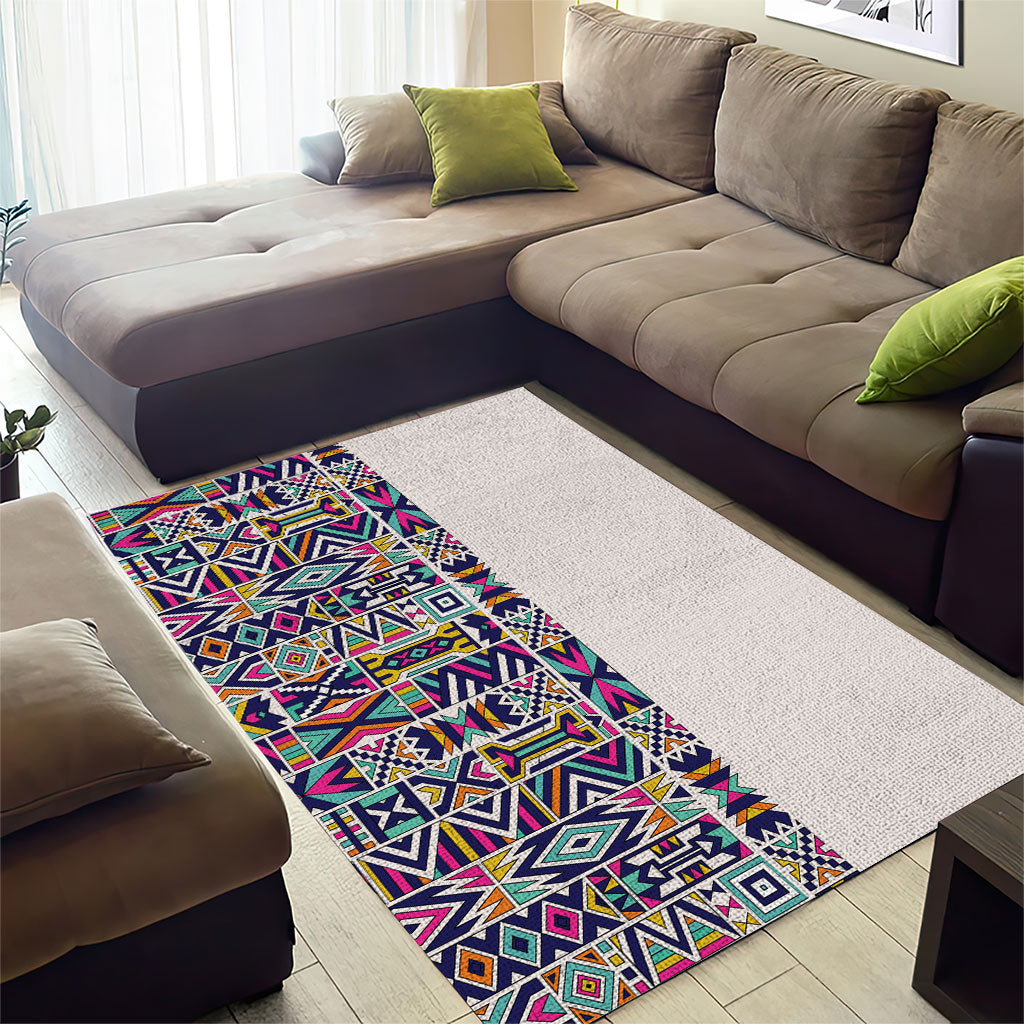 African Ndebele Art Patterns Area Rug Beige Half Style