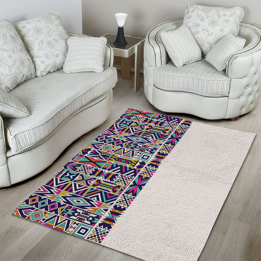 African Ndebele Art Patterns Area Rug Beige Half Style