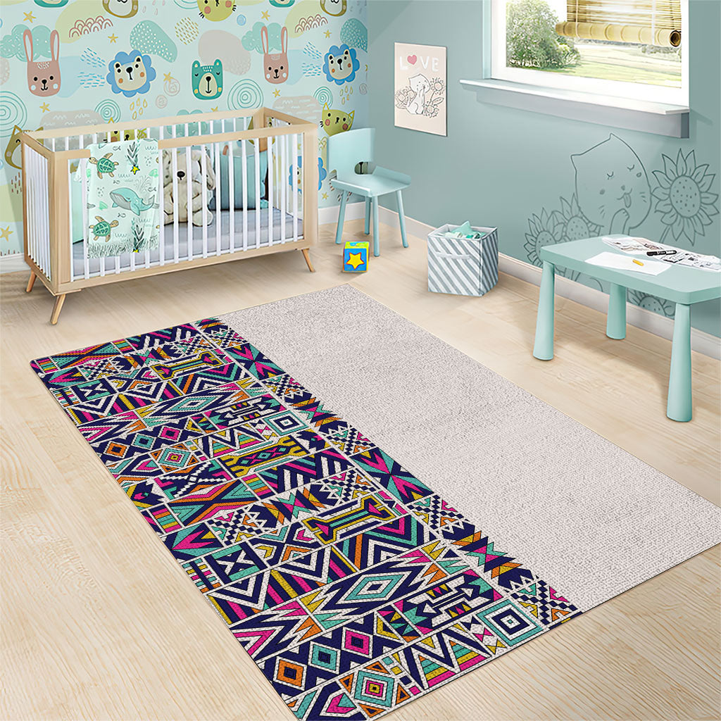 African Ndebele Art Patterns Area Rug Beige Half Style