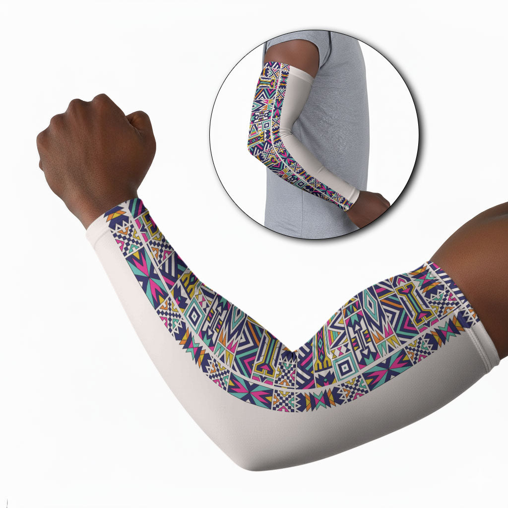 African Ndebele Art Patterns Arm Sleeves Beige Half Style