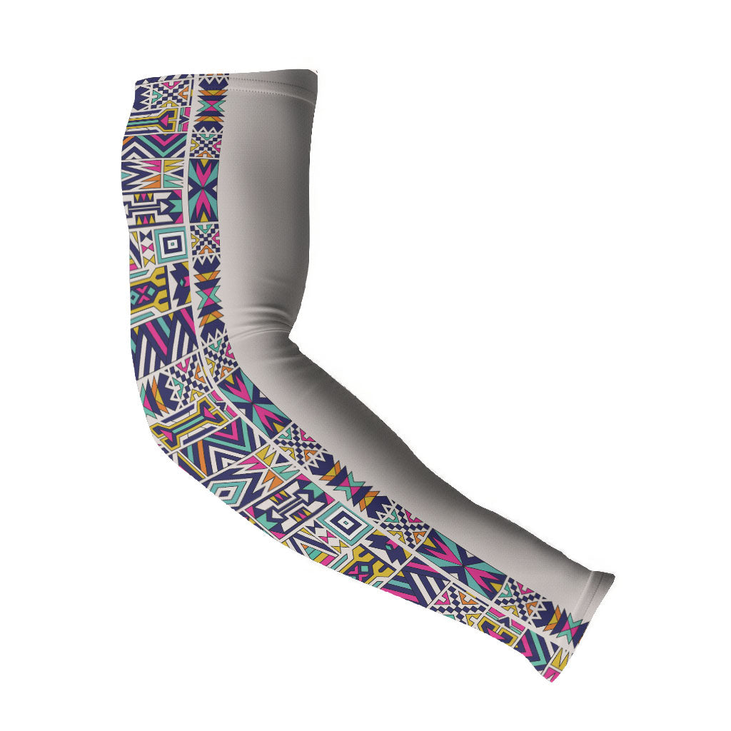 African Ndebele Art Patterns Arm Sleeves Beige Half Style