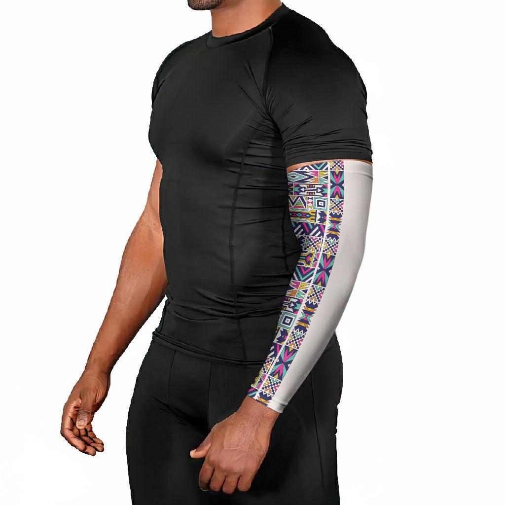 African Ndebele Art Patterns Arm Sleeves Beige Half Style