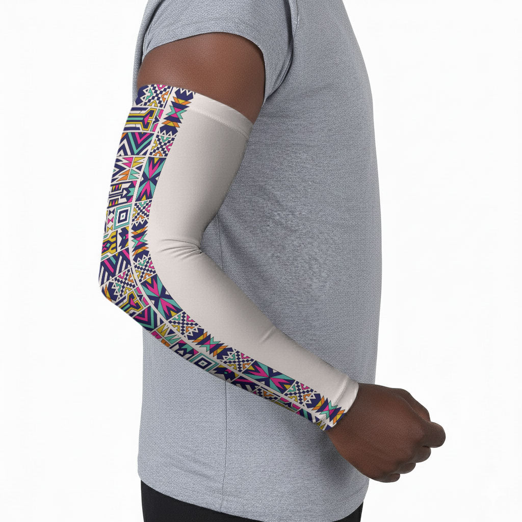 African Ndebele Art Patterns Arm Sleeves Beige Half Style