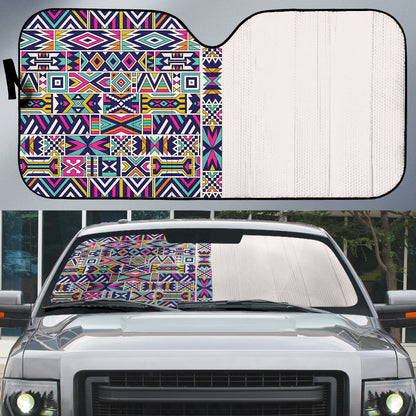 African Ndebele Art Patterns Auto Sun Shade Beige Half Style