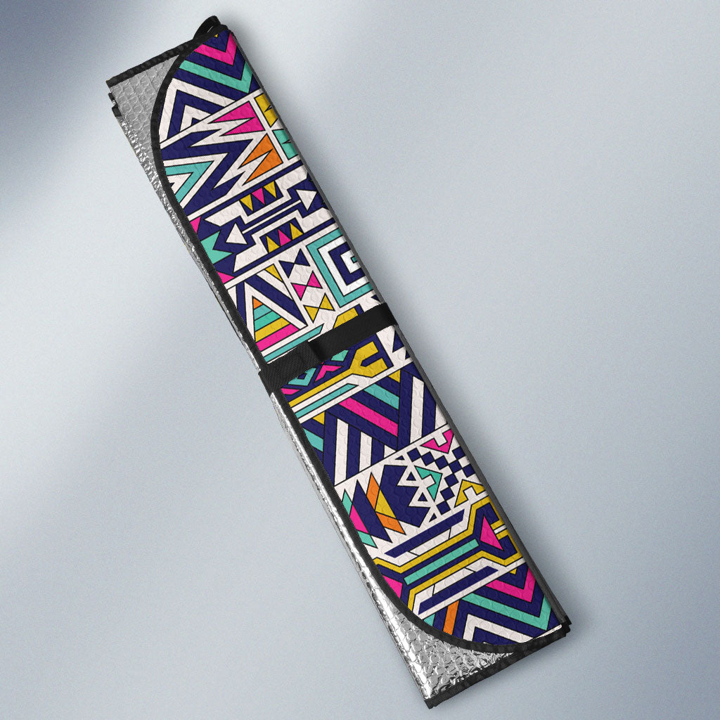 African Ndebele Art Patterns Auto Sun Shade Beige Half Style