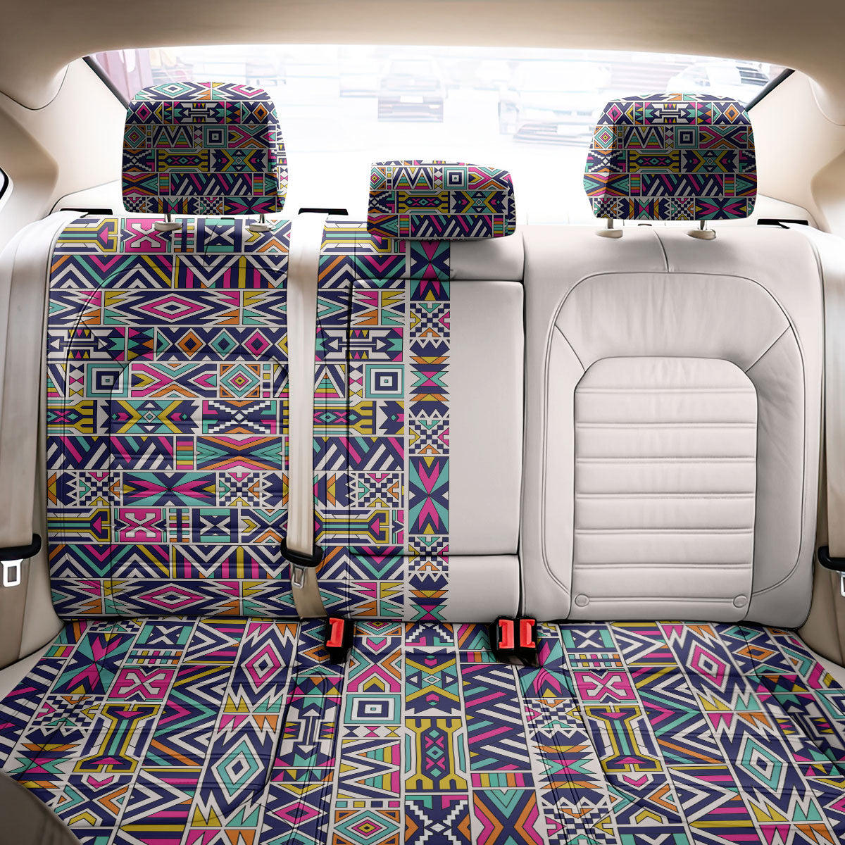 African Ndebele Art Patterns Back Car Seat Cover Beige Half Style