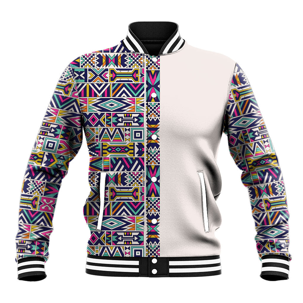 African Ndebele Art Patterns Baseball Jacket Beige Half Style