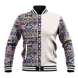 African Ndebele Art Patterns Baseball Jacket Beige Half Style