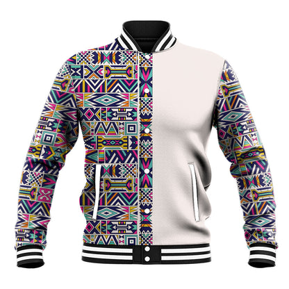 African Ndebele Art Patterns Baseball Jacket Beige Half Style