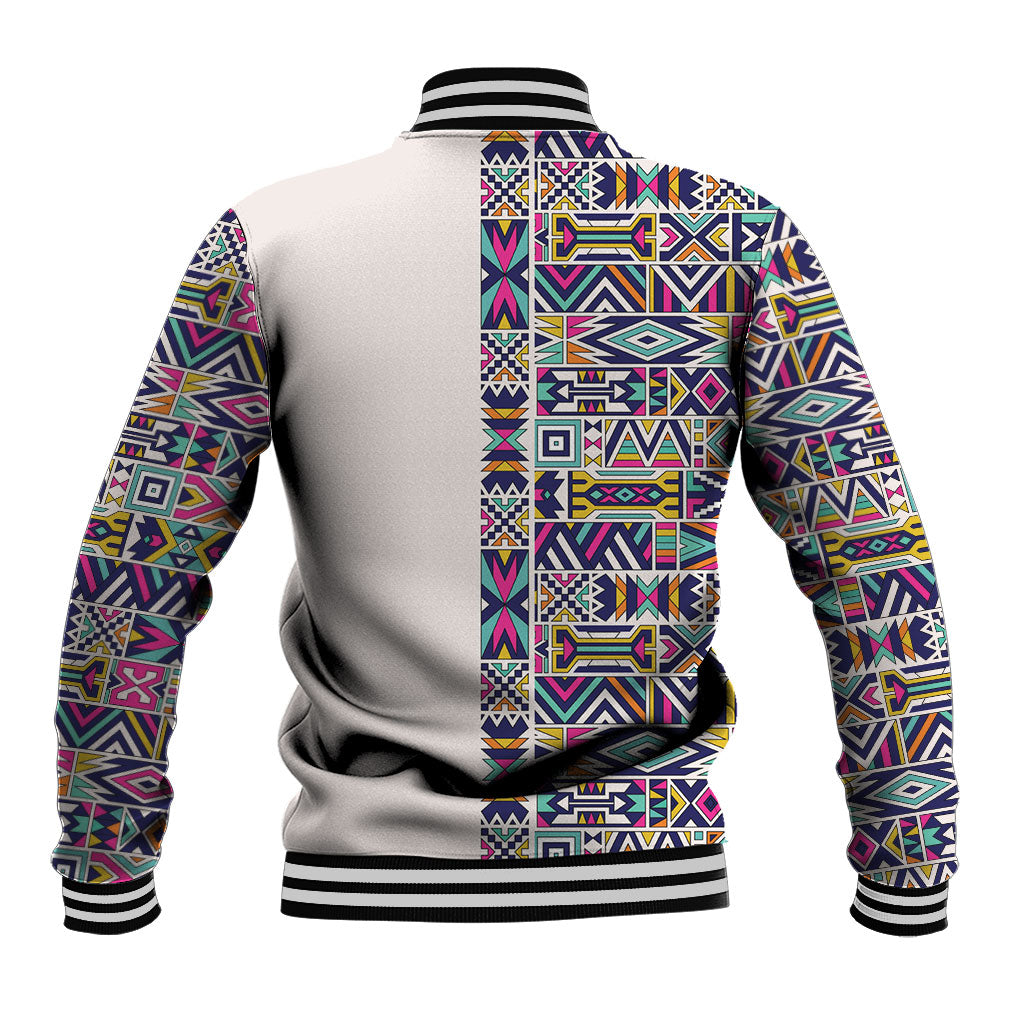 African Ndebele Art Patterns Baseball Jacket Beige Half Style