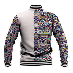 African Ndebele Art Patterns Baseball Jacket Beige Half Style