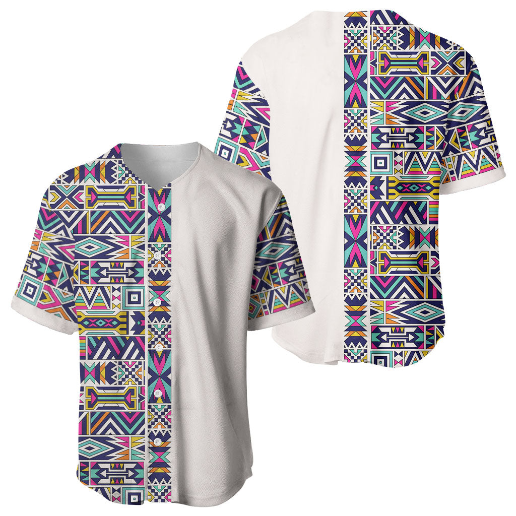 African Ndebele Art Patterns Baseball Jersey Beige Half Style