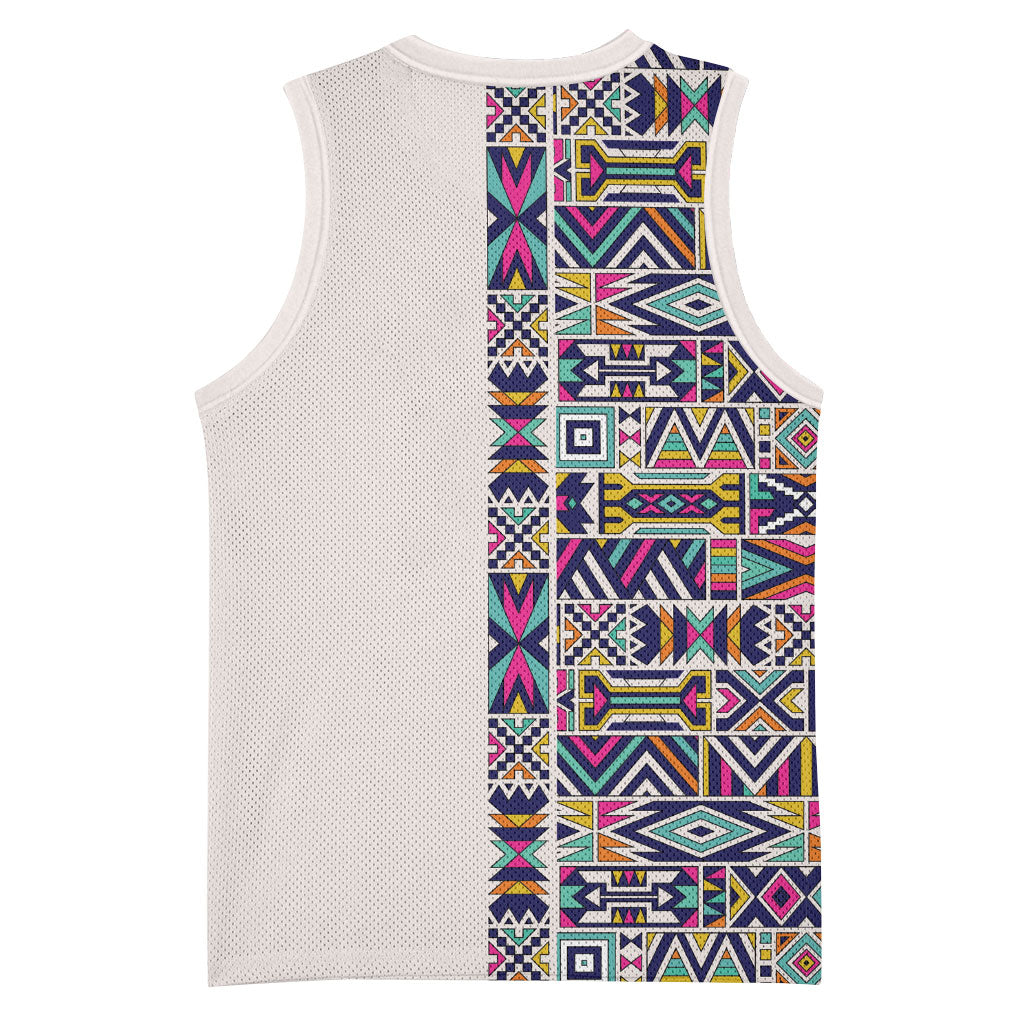 African Ndebele Art Patterns Basketball Jersey Beige Half Style