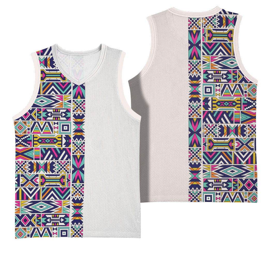 African Ndebele Art Patterns Basketball Jersey Beige Half Style