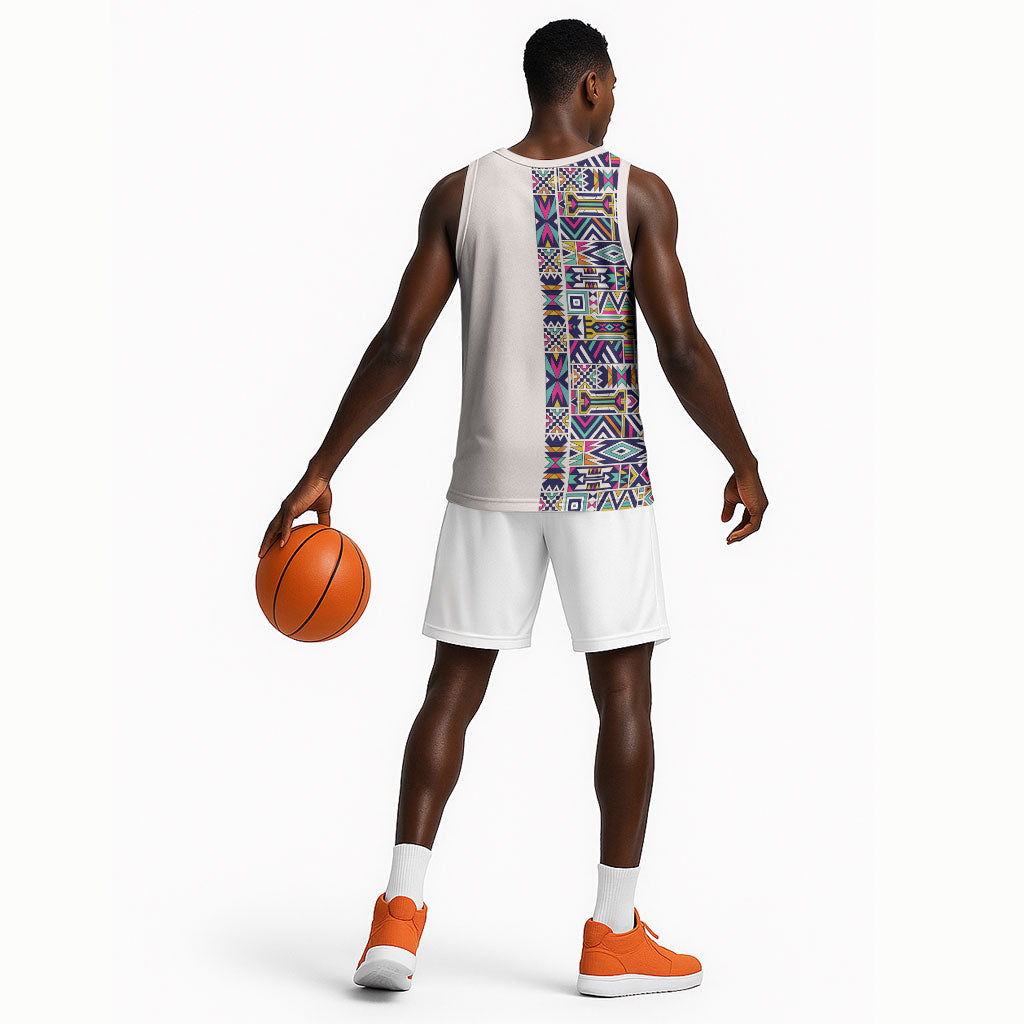 African Ndebele Art Patterns Basketball Jersey Beige Half Style