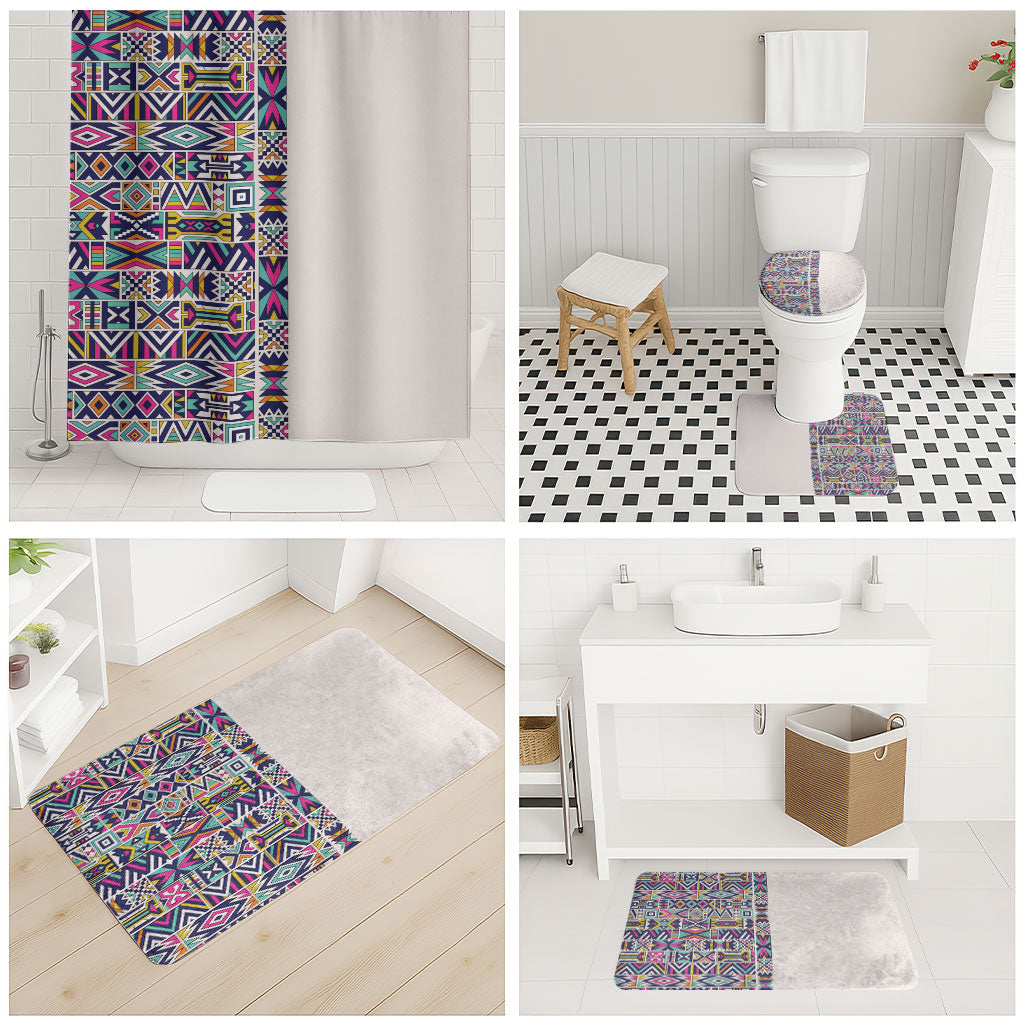 African Ndebele Art Patterns Bathroom Set Beige Half Style