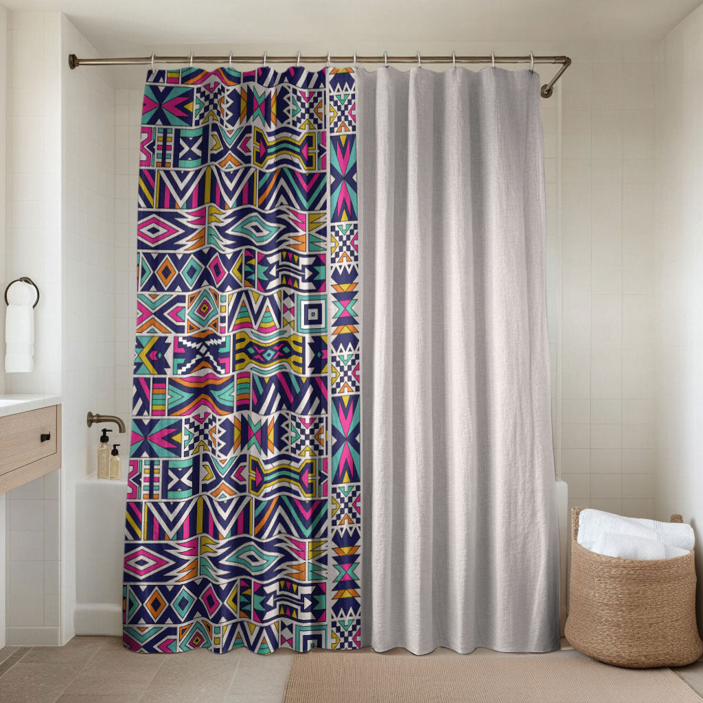African Ndebele Art Patterns Bathroom Set Beige Half Style