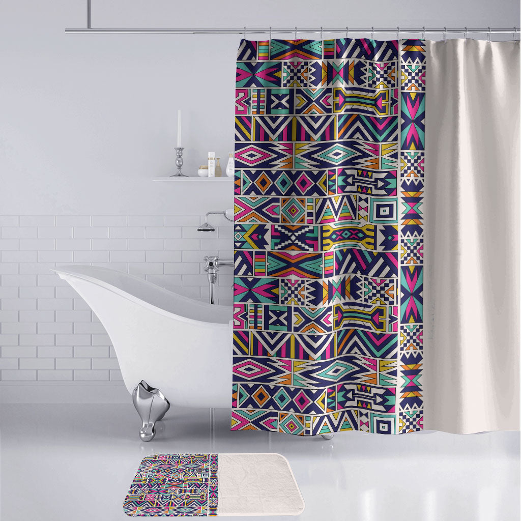 African Ndebele Art Patterns Bathroom Set Beige Half Style