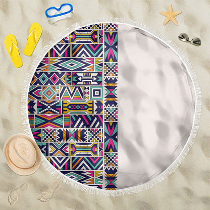 African Ndebele Art Patterns Beach Blanket Beige Half Style