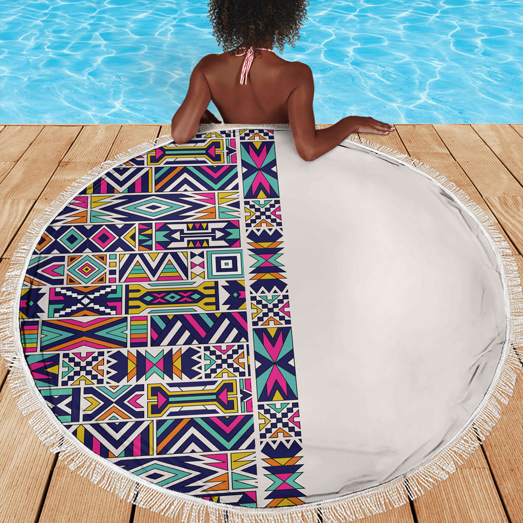 African Ndebele Art Patterns Beach Blanket Beige Half Style