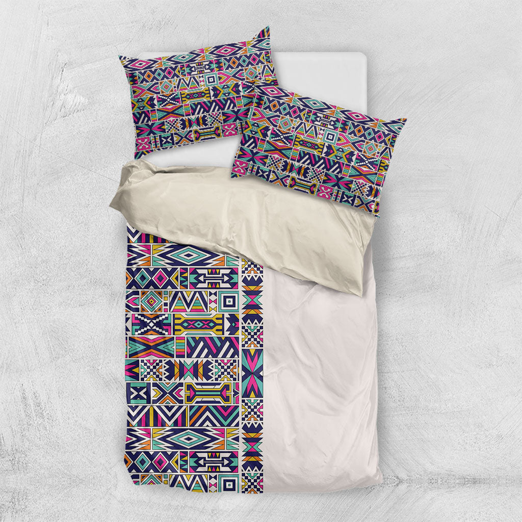 African Ndebele Art Patterns Bedding Set Beige Half Style