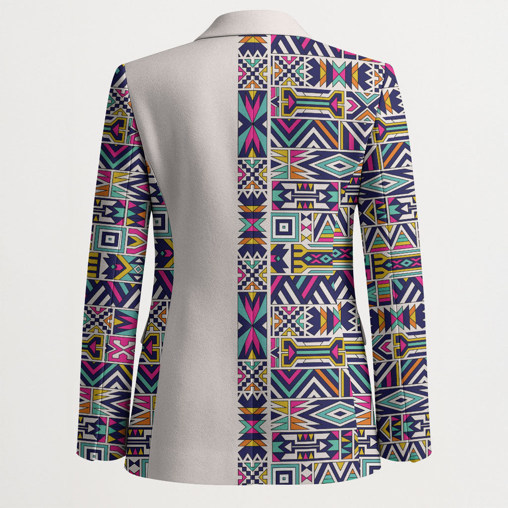 African Ndebele Art Patterns Blazer Beige Half Style